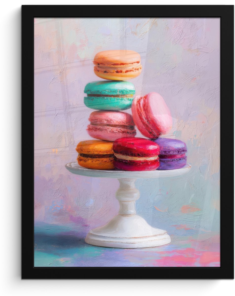 FrameYourWall Poster in lijst - Fotolijst 30x40 cm - Posters - Macarons - Schaal - Pastel - Kleurrijk - Posterlijst zwart - Decoratie - Wanddecoratie woonkamer - Muurdecoratie slaapkamer