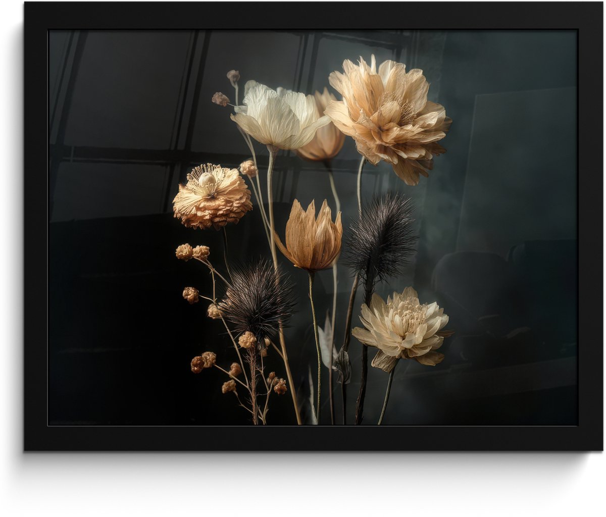 FrameYourWall Poster in lijst - Fotolijst 40x30 cm - Posters - Boeket - Bloemen - Licht - Zwart - Posterlijst zwart - Decoratie - Wanddecoratie woonkamer - Muurdecoratie slaapkamer