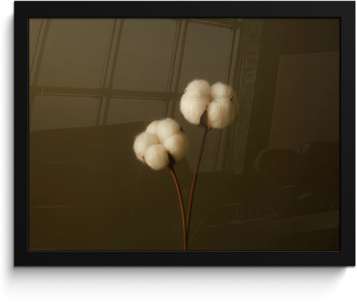 FrameYourWall Poster in lijst - Fotolijst 40x30 cm - Posters - Takken - Katoen - Wit - Bollen - Posterlijst zwart - Decoratie - Wanddecoratie woonkamer - Muurdecoratie slaapkamer
