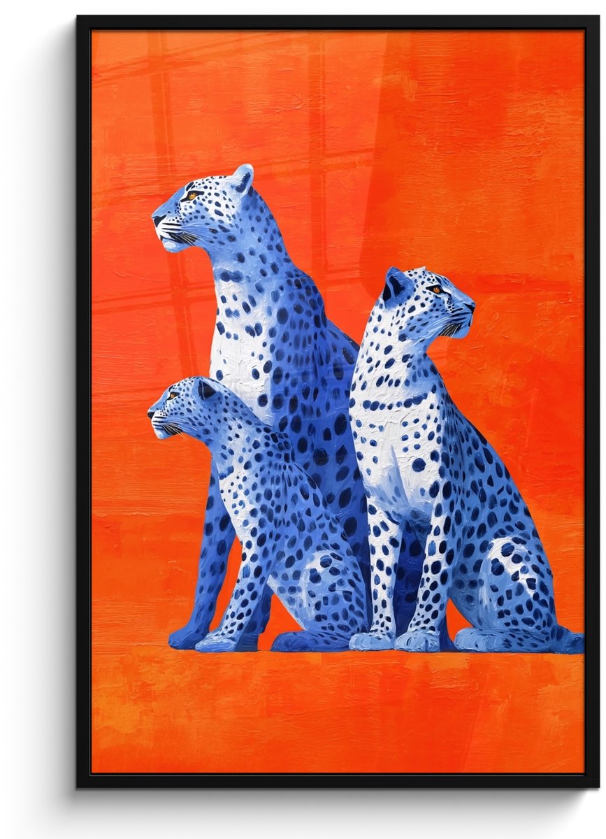 FrameYourWall Poster in lijst - Fotolijst 80x120 cm - Posters - Luipaarden - Stippen - Oranje - Posterlijst zwart - Decoratie - Wanddecoratie woonkamer - Muurdecoratie slaapkamer