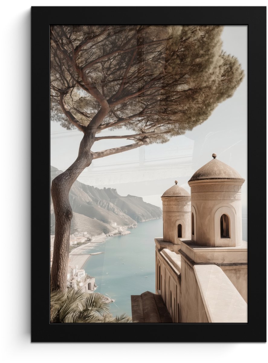 FrameYourWall Poster in lijst - Fotolijst 20x30 cm - Posters - Kust - Klif - Boom - Gebouw - Posterlijst zwart - Decoratie - Wanddecoratie woonkamer - Muurdecoratie slaapkamer Kust - Boom - Gebouw