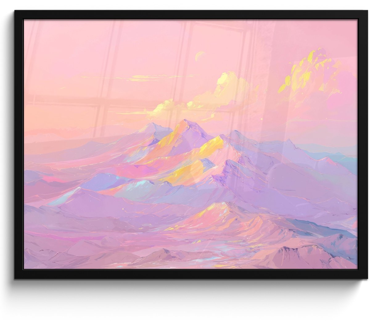 FrameYourWall Poster in lijst - Fotolijst 80x60 cm - Posters - Bergtoppen - Wolken - Dromerig - Posterlijst zwart - Decoratie - Wanddecoratie woonkamer - Muurdecoratie slaapkamer