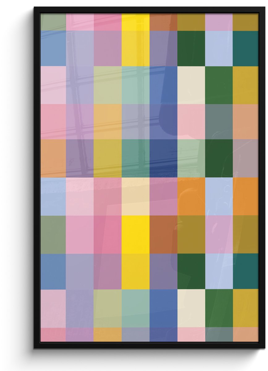 FrameYourWall Poster in lijst - Fotolijst 80x120 cm - Posters - Blokken - Vierkant - Patroon - Gekleurd - Posterlijst zwart - Decoratie - Wanddecoratie woonkamer - Muurdecoratie slaapkamer