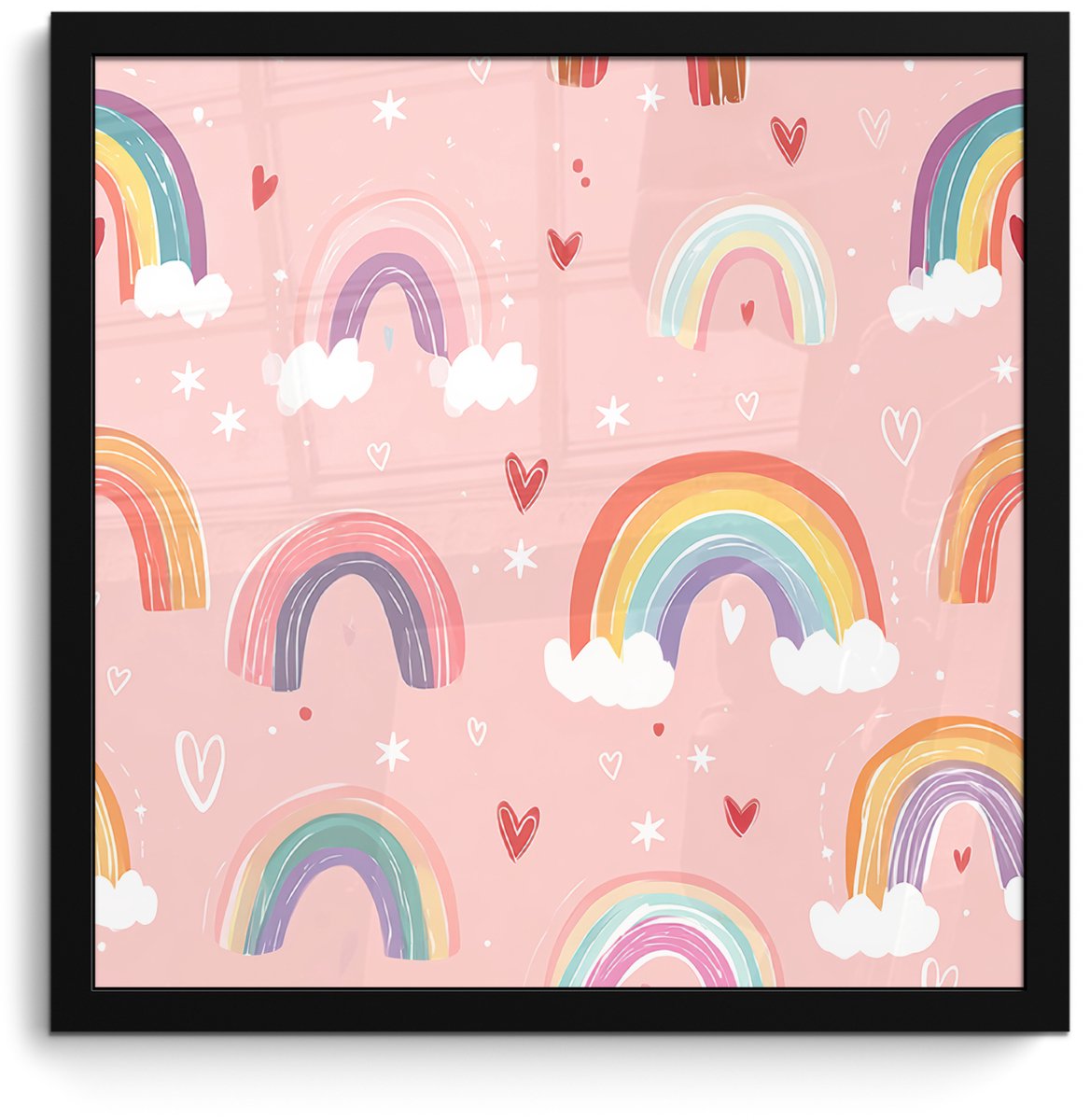 FrameYourWall Poster in lijst - Fotolijst 40x40 cm - Posters - Regenboog - Patroon - Pastel - Handgetekend - Posterlijst zwart - Decoratie - Wanddecoratie woonkamer - Muurdecoratie slaapkamer