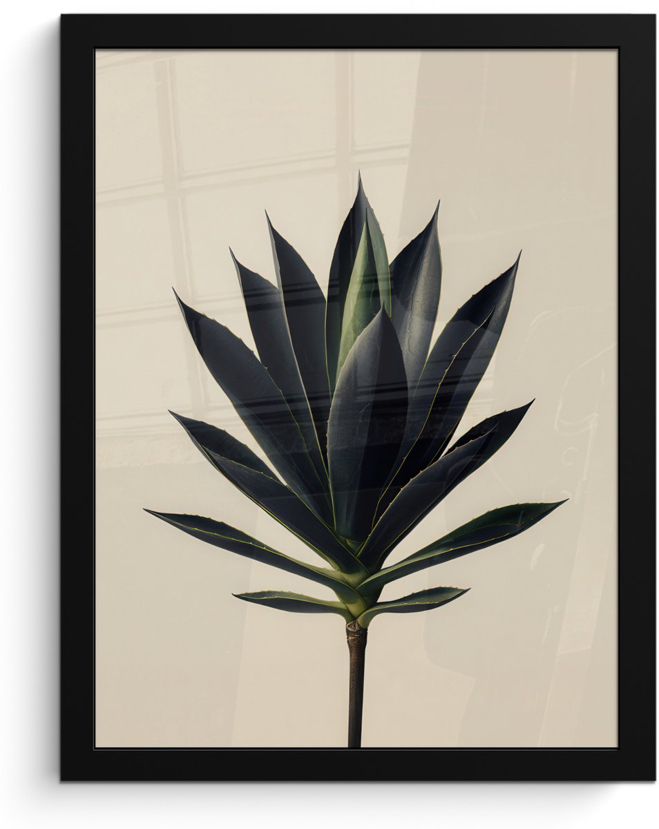 FrameYourWall Poster in lijst - Fotolijst 30x40 cm - Posters - Agaveplant - Symmetrisch - Groen - Posterlijst zwart - Decoratie - Wanddecoratie woonkamer - Muurdecoratie slaapkamer