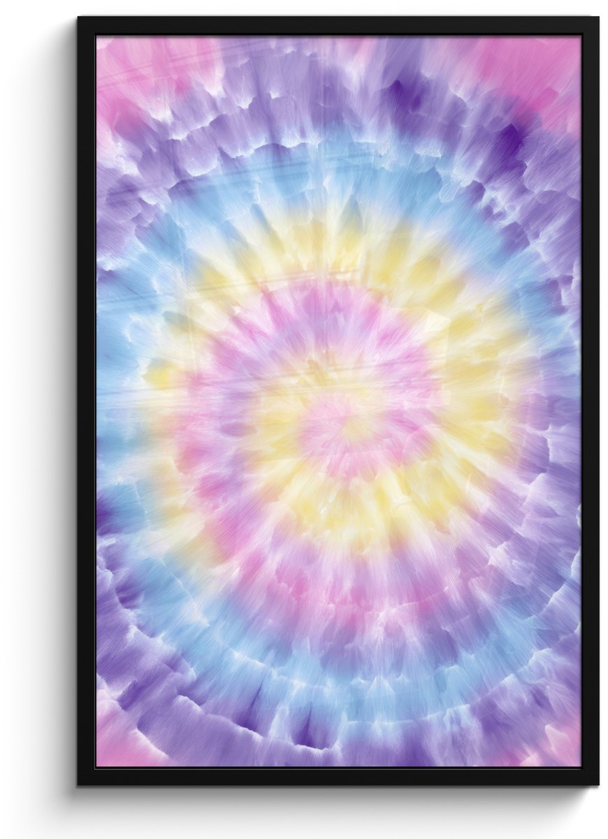 FrameYourWall Poster in lijst - Fotolijst 60x90 cm - Posters - Spiraal - Tie dye - Pasteltinten - Posterlijst zwart - Decoratie - Wanddecoratie woonkamer - Muurdecoratie slaapkamer