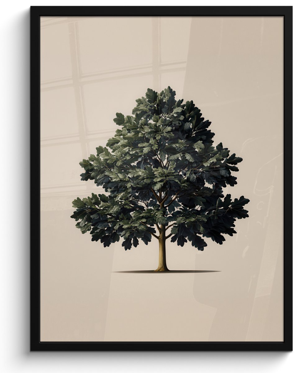 FrameYourWall Poster in lijst - Fotolijst 60x80 cm - Posters - Eikenboom - Schaduw - Egaal - Posterlijst zwart - Decoratie - Wanddecoratie woonkamer - Muurdecoratie slaapkamer Eikenboom - Egaal