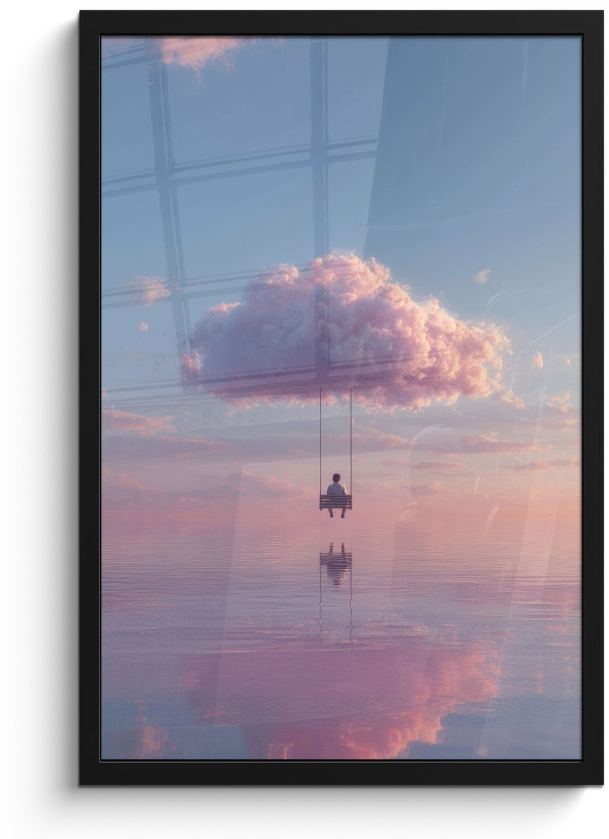 FrameYourWall Poster in lijst - Fotolijst 40x60 cm - Posters - Wolk - Schommel - Kleurrijke lucht - Posterlijst zwart - Decoratie - Wanddecoratie woonkamer - Muurdecoratie slaapkamer