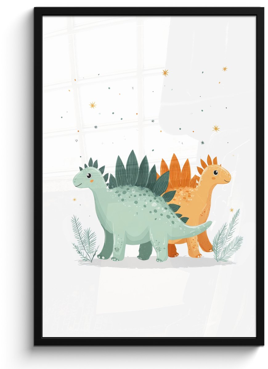 FrameYourWall Poster in lijst - Fotolijst 60x90 cm - Posters - Planten - Sterren - Dinosaurussen - Oranje - Posterlijst zwart - Decoratie - Wanddecoratie woonkamer - Muurdecoratie slaapkamer