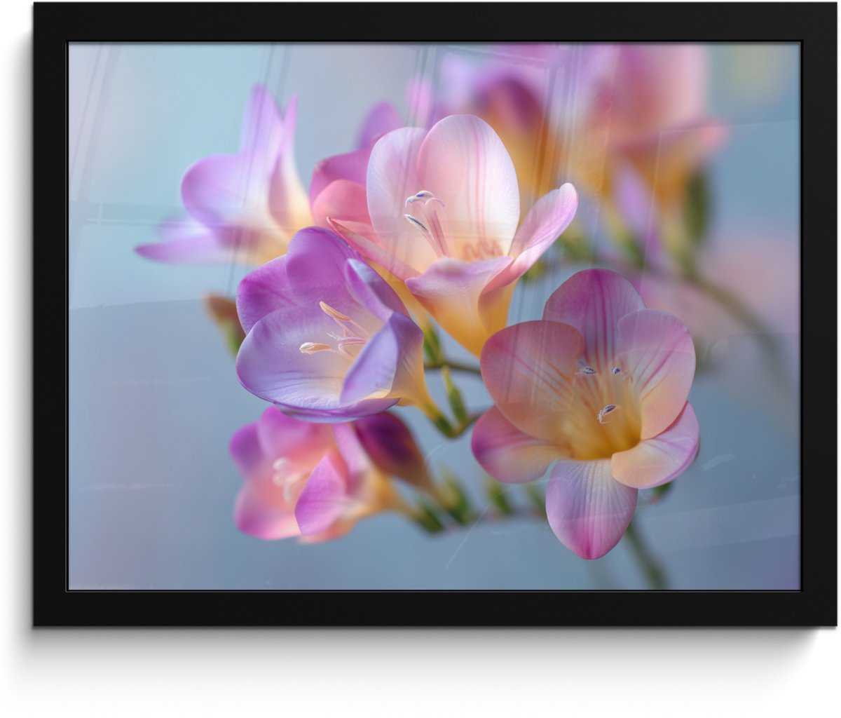FrameYourWall Poster in lijst - Fotolijst 40x30 cm - Posters - Bloemen - Paars - Overloop - Meeldraden - Posterlijst zwart - Decoratie - Wanddecoratie woonkamer - Muurdecoratie slaapkamer Bloemen - Overloop