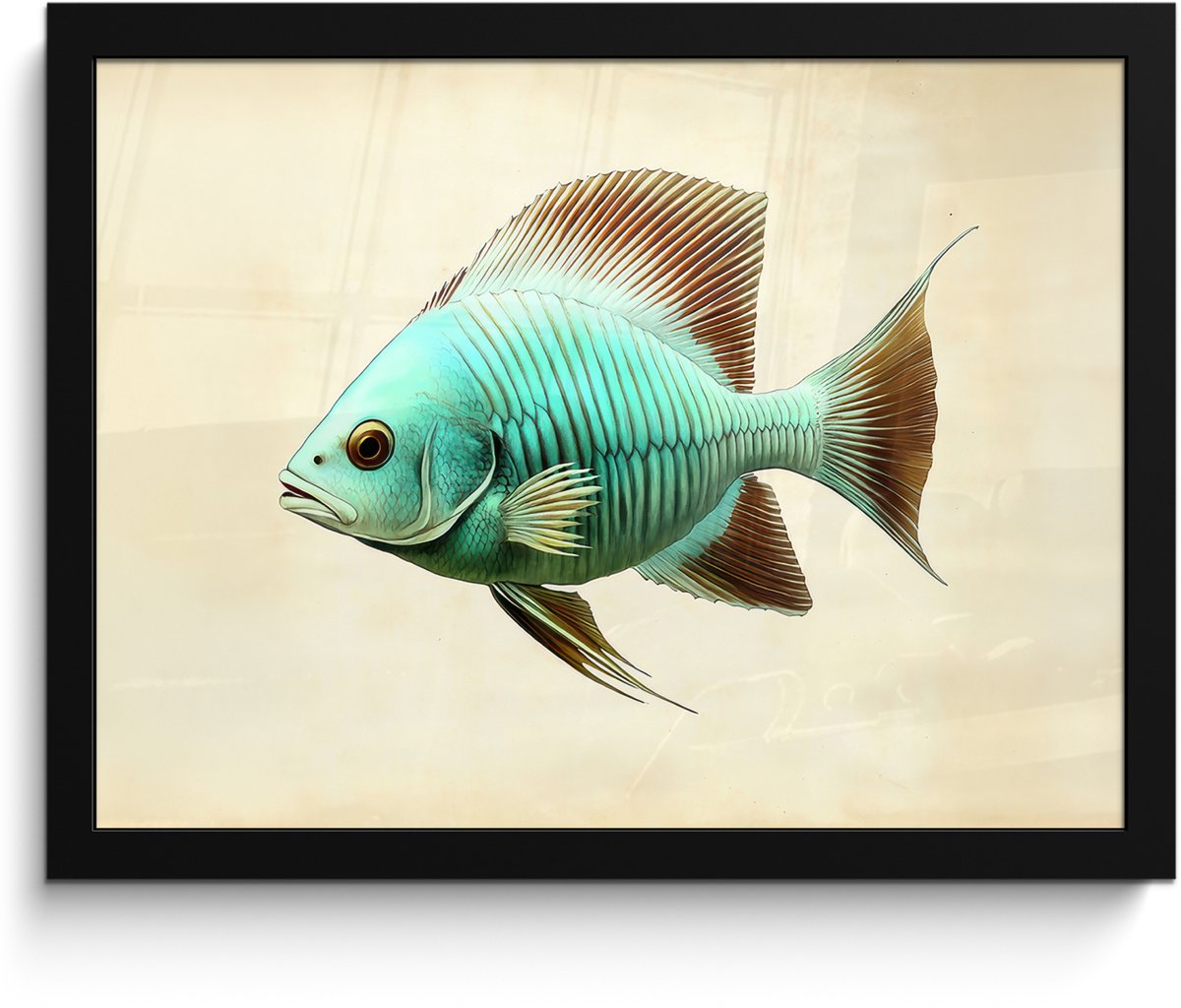 FrameYourWall Poster in lijst - Fotolijst 40x30 cm - Posters - Schubben - Vis - Mint - Minimalistisch - Posterlijst zwart - Decoratie - Wanddecoratie woonkamer - Muurdecoratie slaapkamer Vis - Schubben