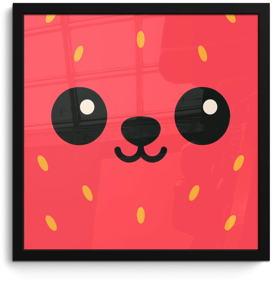 FrameYourWall Poster in lijst - Fotolijst 40x40 cm - Posters - Kat - Aardbei - Cartoon - Posterlijst zwart - Decoratie - Wanddecoratie woonkamer - Muurdecoratie slaapkamer