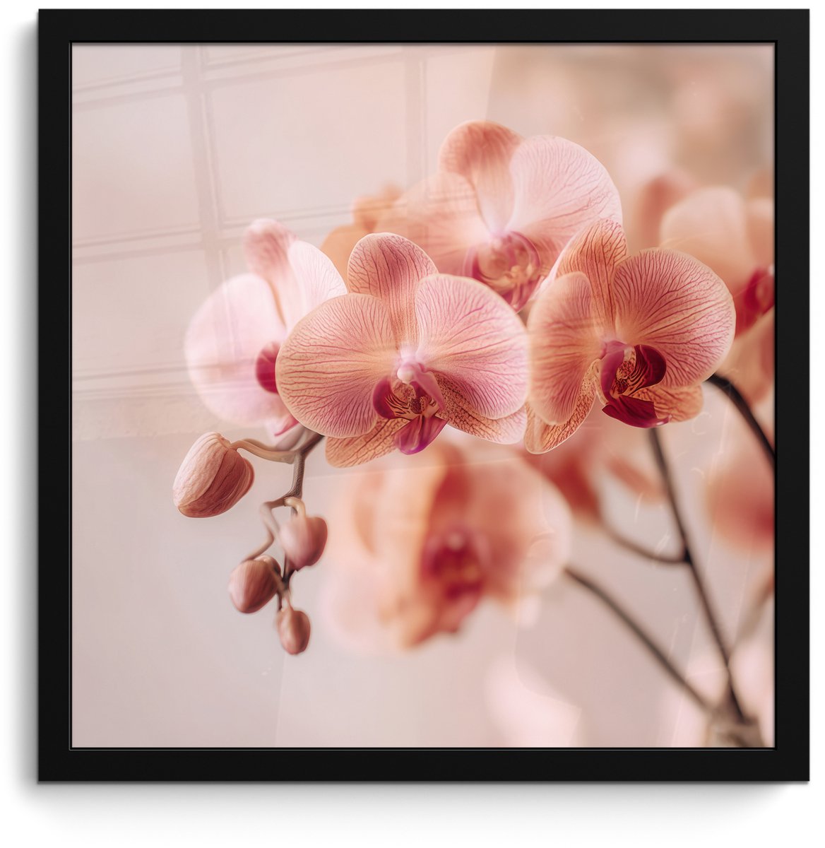 FrameYourWall Poster in lijst - Fotolijst 40x40 cm - Posters - Orchidee - Bloemen - Roze - Bloemblaadjes - Posterlijst zwart - Decoratie - Wanddecoratie woonkamer - Muurdecoratie slaapkamer