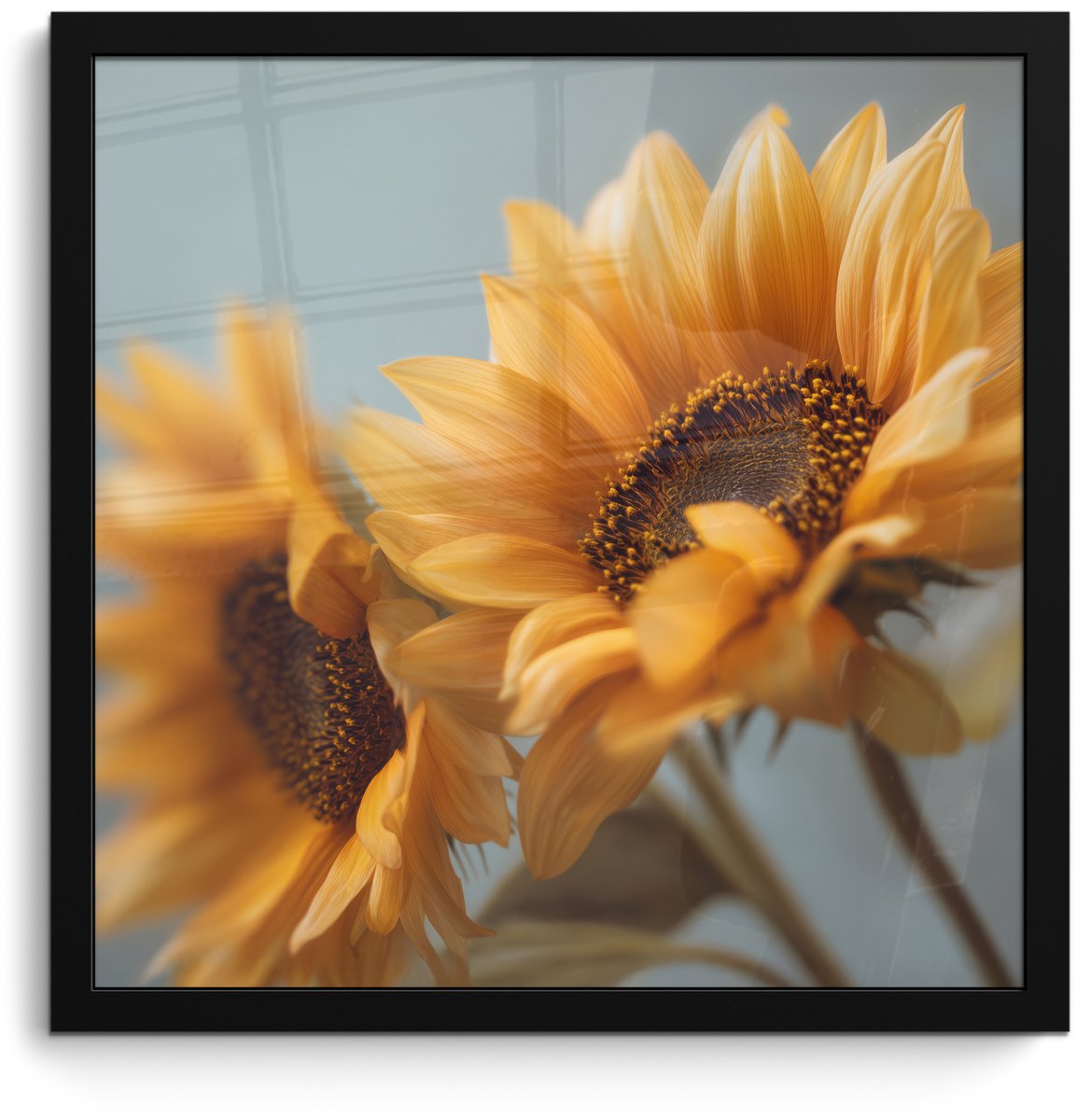 FrameYourWall Poster in lijst - Fotolijst 40x40 cm - Posters - Zonnebloemen - Geel - Wazig - Posterlijst zwart - Decoratie - Wanddecoratie woonkamer - Muurdecoratie slaapkamer