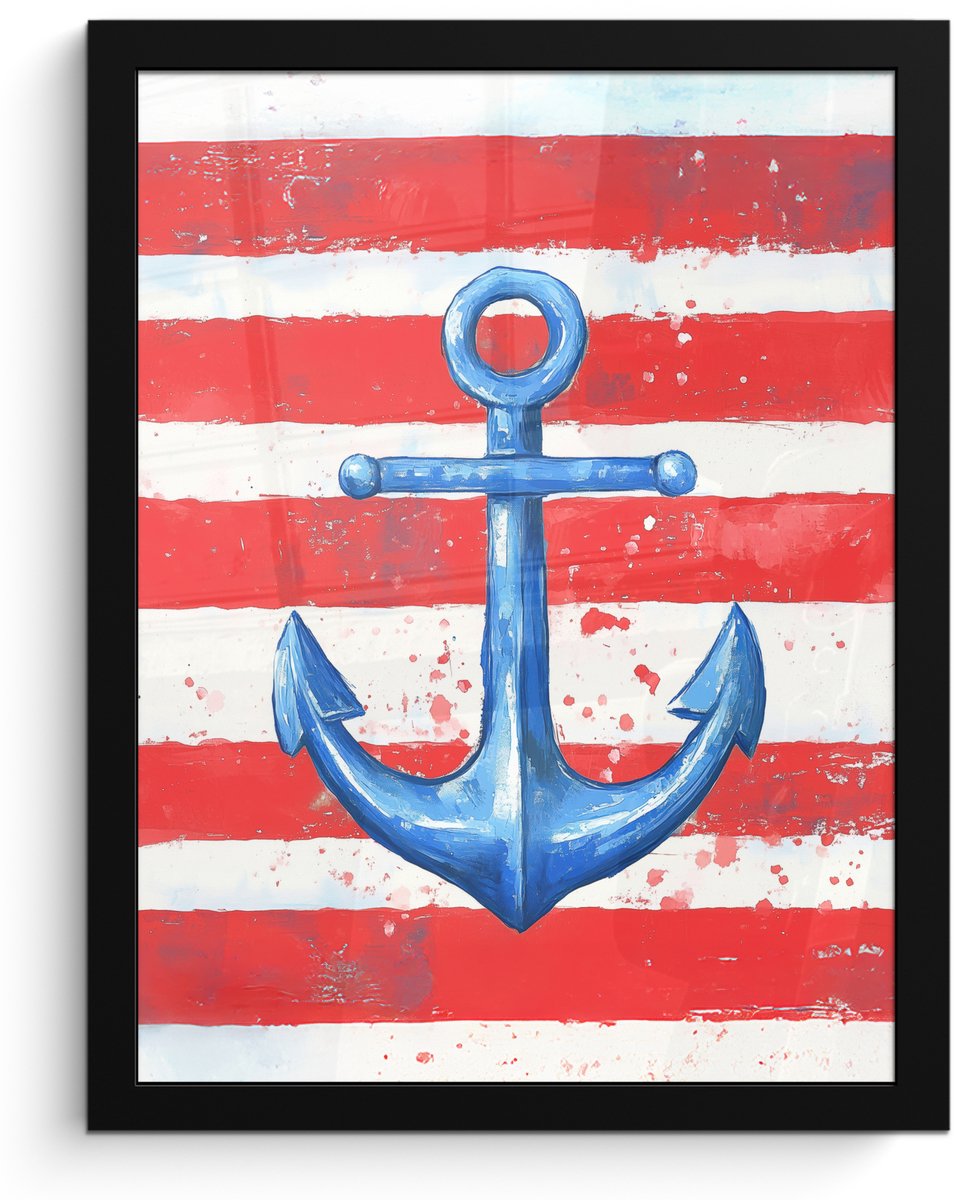 FrameYourWall Poster in lijst - Fotolijst 30x40 cm - Posters - Anker - Verfspatten - Rood - Blauw - Posterlijst zwart - Decoratie - Wanddecoratie woonkamer - Muurdecoratie slaapkamer