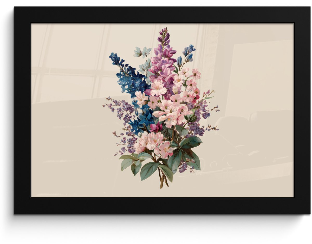 FrameYourWall Poster in lijst - Fotolijst 30x20 cm - Posters - Boeket - Beige - Harmonieus - Subtiel - Posterlijst zwart - Decoratie - Wanddecoratie woonkamer - Muurdecoratie slaapkamer Boeket - Harmonieus