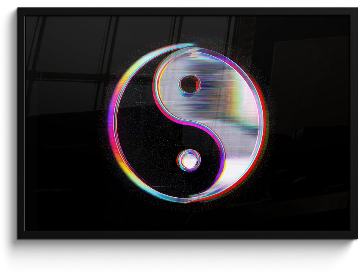FrameYourWall Poster in lijst - Fotolijst 90x60 cm - Posters - Yin-Yang - Cirkel - Regenboog - Posterlijst zwart - Decoratie - Wanddecoratie woonkamer - Muurdecoratie slaapkamer Yin-Yang - Cirkel - Kleurrijk