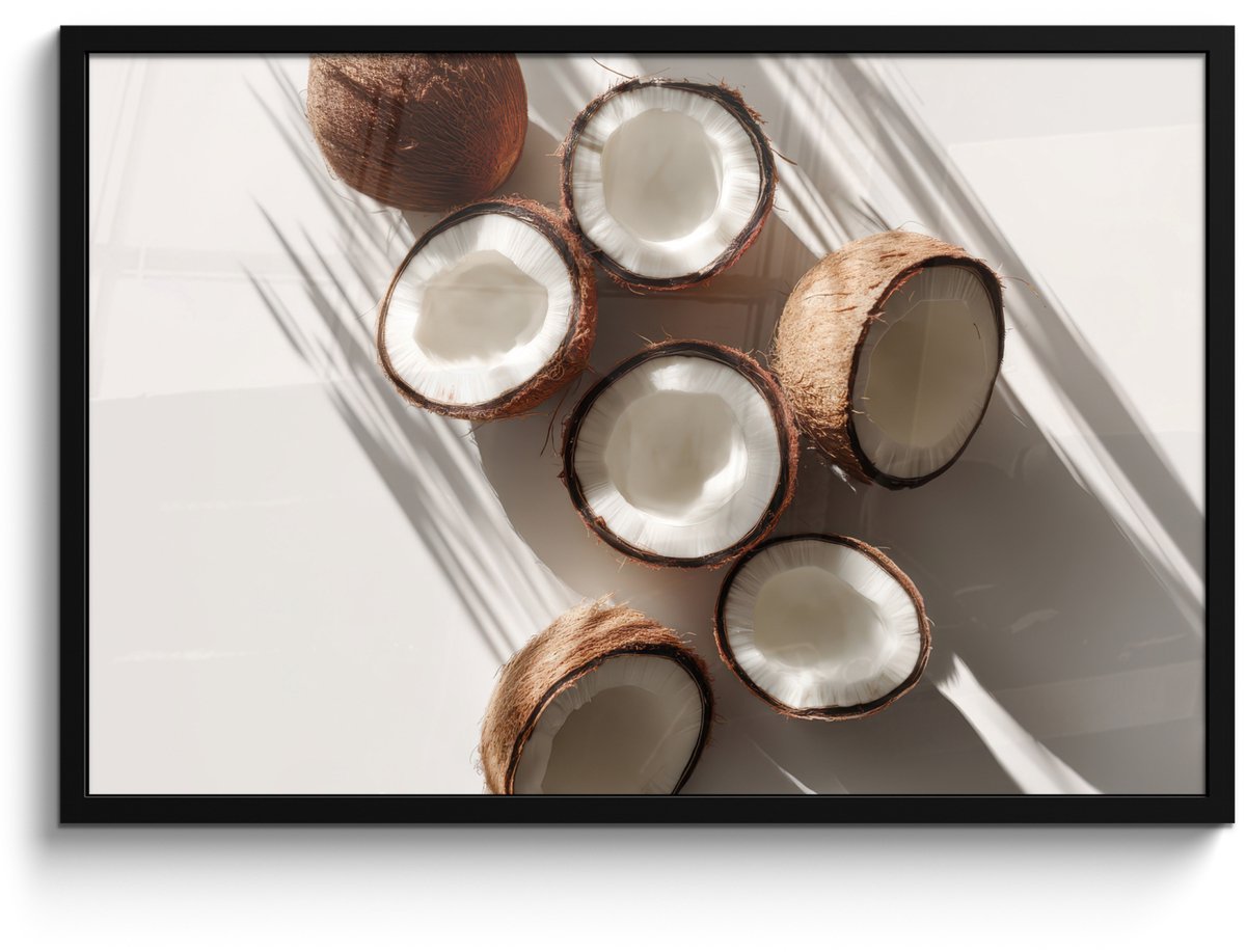 FrameYourWall Poster in lijst - Fotolijst 90x60 cm - Posters - Kokosnoten - Bruin - Shaduw - Posterlijst zwart - Decoratie - Wanddecoratie woonkamer - Muurdecoratie slaapkamer