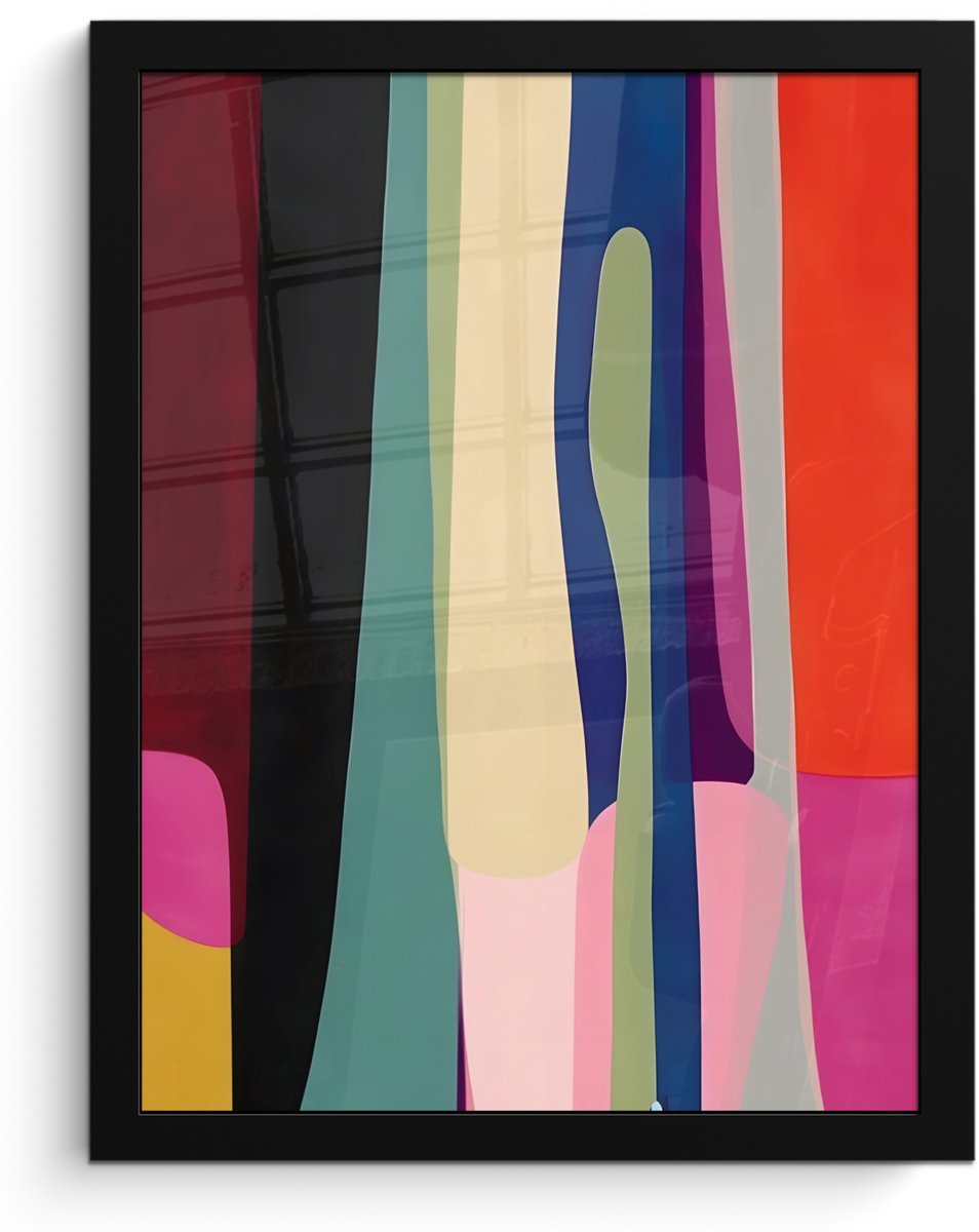 FrameYourWall Poster in lijst - Fotolijst 30x40 cm - Posters - Kleurbanen - Verticaal - Kleurrijk - Posterlijst zwart - Decoratie - Wanddecoratie woonkamer - Muurdecoratie slaapkamer Vormen - Bochten - Kleurrijk