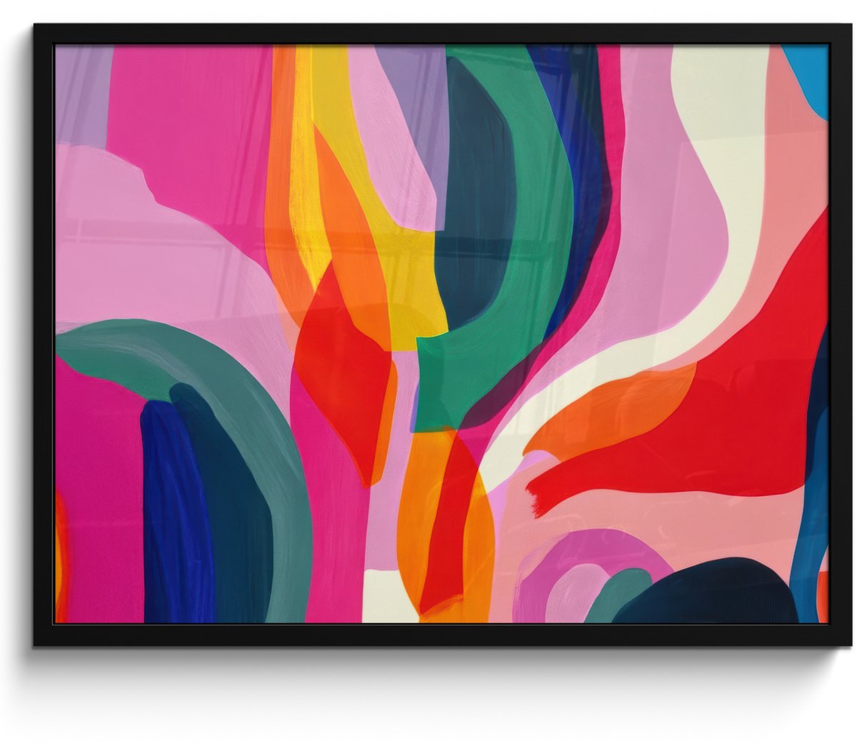 FrameYourWall Poster in lijst - Fotolijst 80x60 cm - Posters - Vormen - Golvend - Abstract - Felroze - Posterlijst zwart - Decoratie - Wanddecoratie woonkamer - Muurdecoratie slaapkamer