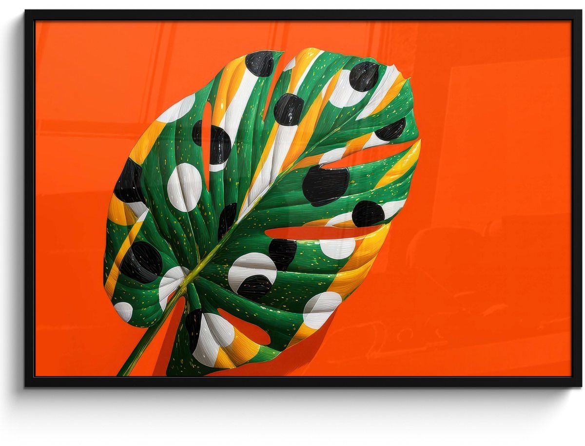 FrameYourWall Poster in lijst - Fotolijst 120x80 cm - Posters - 3-2 - Posterlijst zwart - Decoratie - Wanddecoratie woonkamer - Muurdecoratie slaapkamer Blad - Stippen
