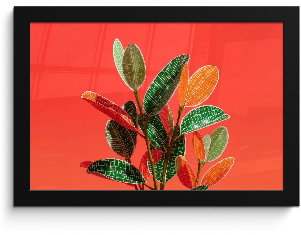 FrameYourWall Poster in lijst - Fotolijst 30x20 cm - Posters - Bladeren - Nerven - Oranje - Structuur - Posterlijst zwart - Decoratie - Wanddecoratie woonkamer - Muurdecoratie slaapkamer Bladeren - Nerven - Structuur