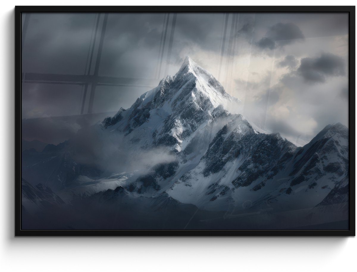 FrameYourWall Poster in lijst - Fotolijst 120x80 cm - Posters - Sneeuw - Berg - Wolken - Posterlijst zwart - Decoratie - Wanddecoratie woonkamer - Muurdecoratie slaapkamer