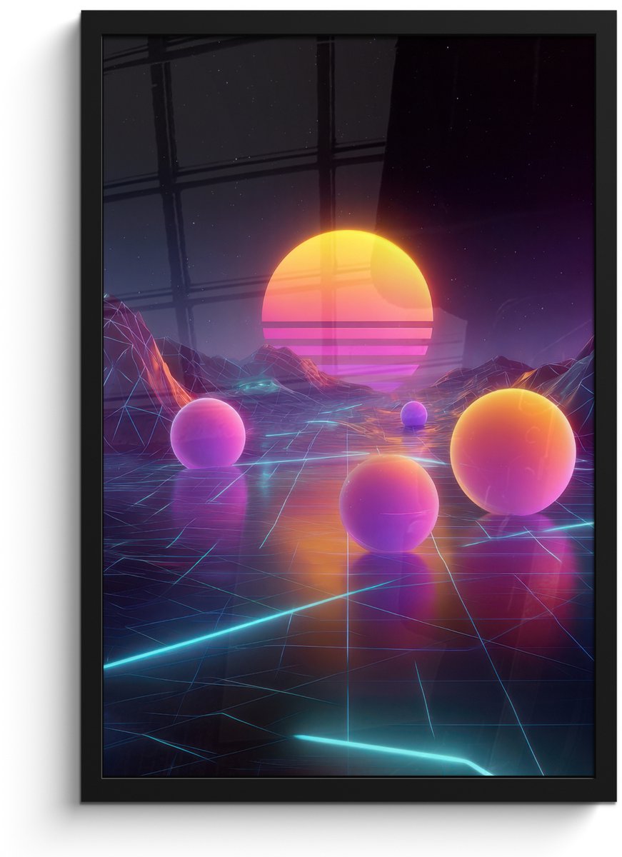 FrameYourWall Poster in lijst - Fotolijst 40x60 cm - Posters - Landschap - Bergen - Bollen - Licht - Posterlijst zwart - Decoratie - Wanddecoratie woonkamer - Muurdecoratie slaapkamer