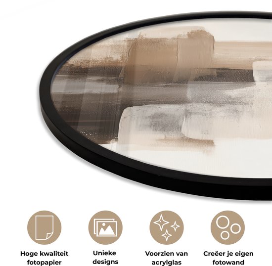 Affiche encadrée Ronde - Cadre photo 80x80 cm - Posters - Coups de pinceau - Paysage abstrait - Paix - Cadre affiche rond noir - Décoration - Décoration murale salon - Décoration murale chambre