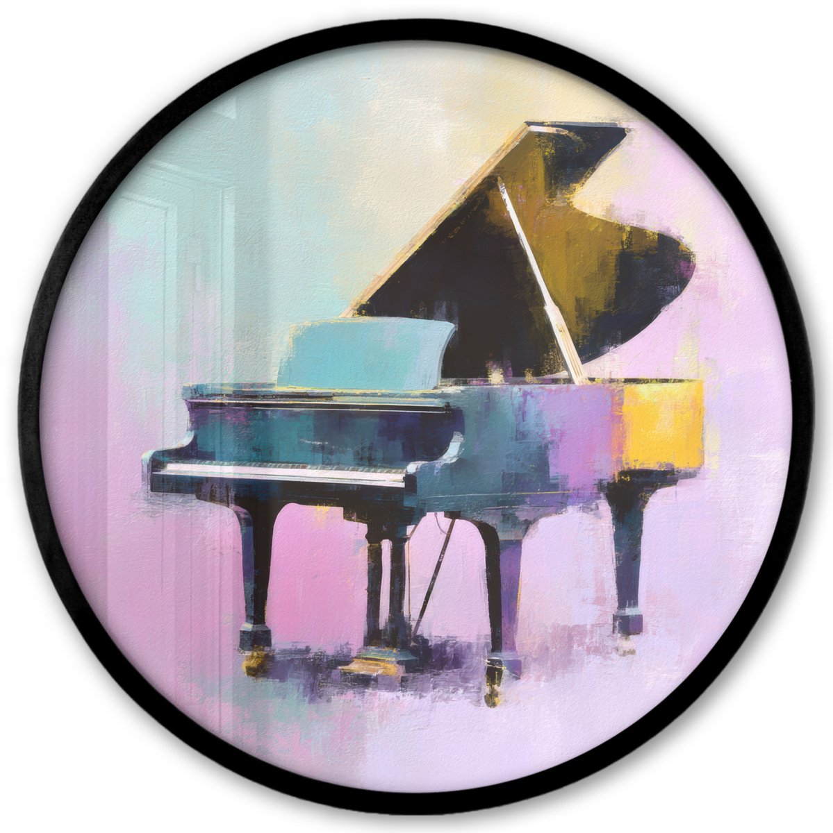 FrameYourWall Poster in lijst Rond - Fotolijst 40x40 cm - Posters - Piano - Pastel - Elegant - Dromerig - Ronde posterlijst zwart - Decoratie - Wanddecoratie woonkamer - Muurdecoratie slaapkamer