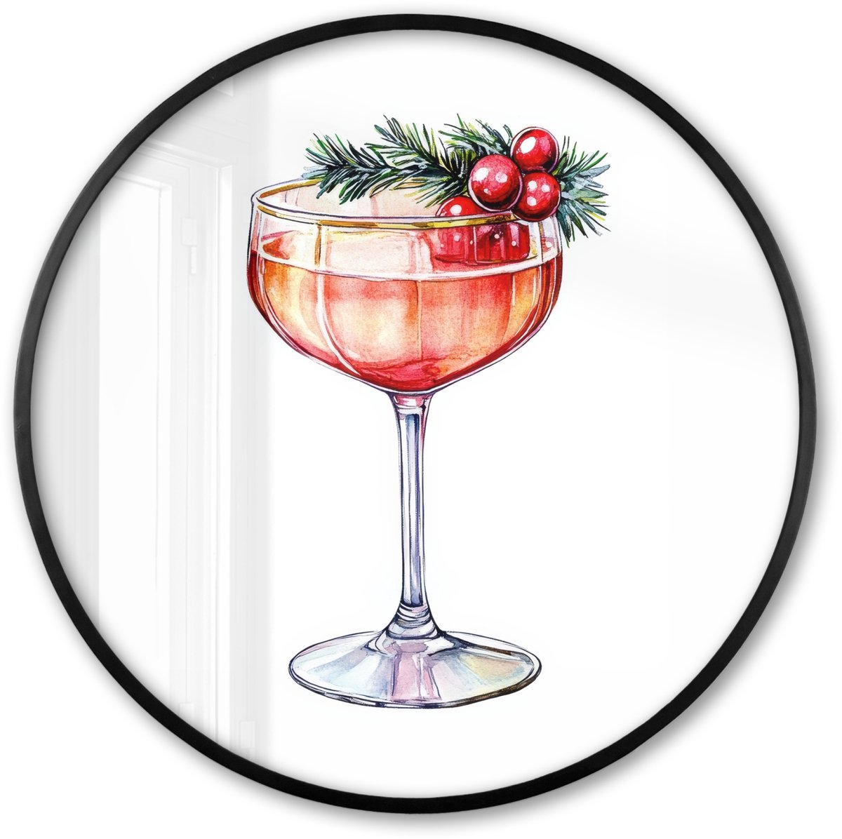FrameYourWall Poster in lijst Rond - Fotolijst 60x60 cm - Posters - Cocktail - Feest - Winter - Decoratie - Ronde posterlijst zwart - Decoratie - Wanddecoratie woonkamer - Muurdecoratie slaapkamer Cocktail - Kerst