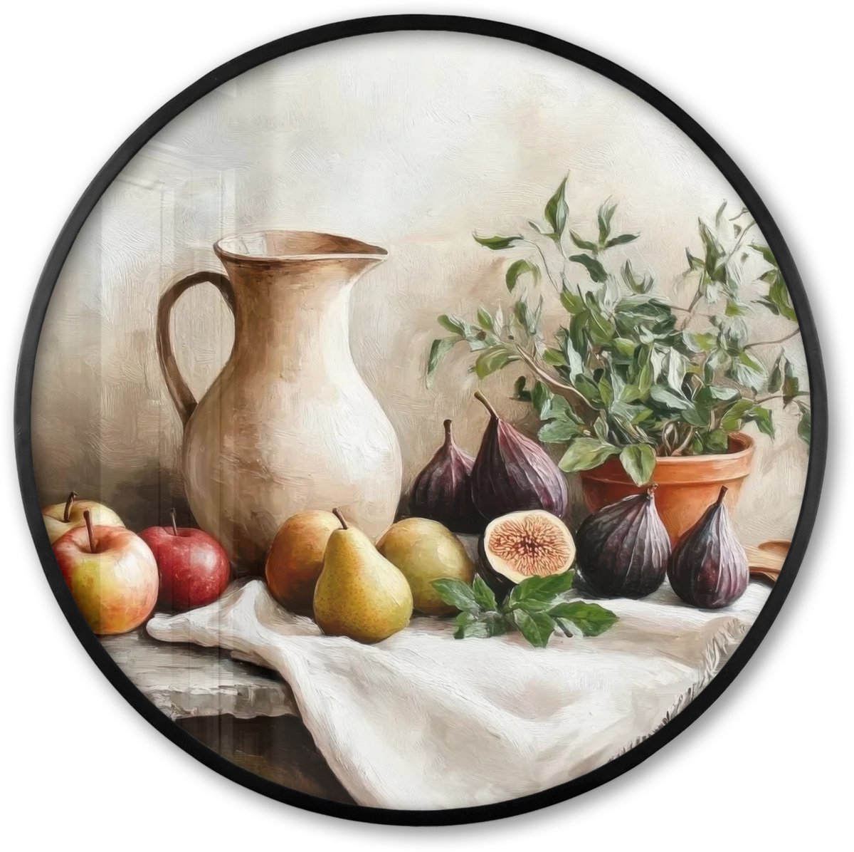 FrameYourWall Poster in lijst Rond - Fotolijst 80x80 cm - Posters - Fruit - Kruiden - Landelijk - Ronde posterlijst zwart - Decoratie - Wanddecoratie woonkamer - Muurdecoratie slaapkamer kruiden - Stilleven