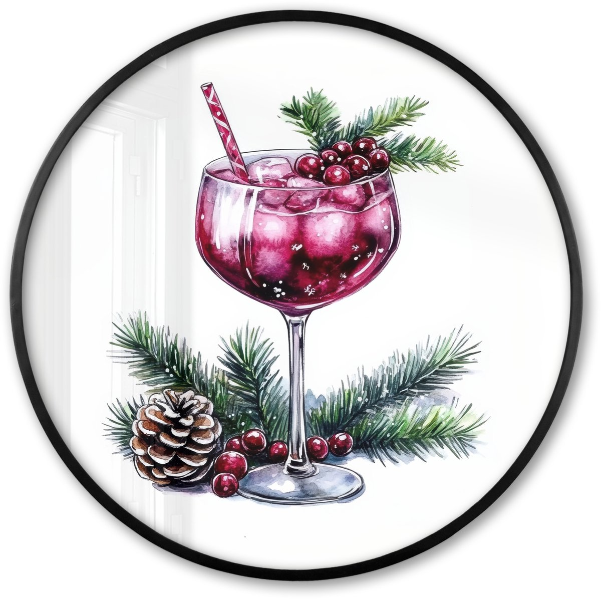 FrameYourWall Poster in lijst Rond - Fotolijst 80x80 cm - Posters - Winter - Cocktail - Decoratie - Drank - Kerst - Ronde posterlijst zwart - Decoratie - Wanddecoratie woonkamer - Muurdecoratie slaapkamer - Kerstversiering - Kerstdecoratie voor binnen - Kerstmis Cocktail - Winter