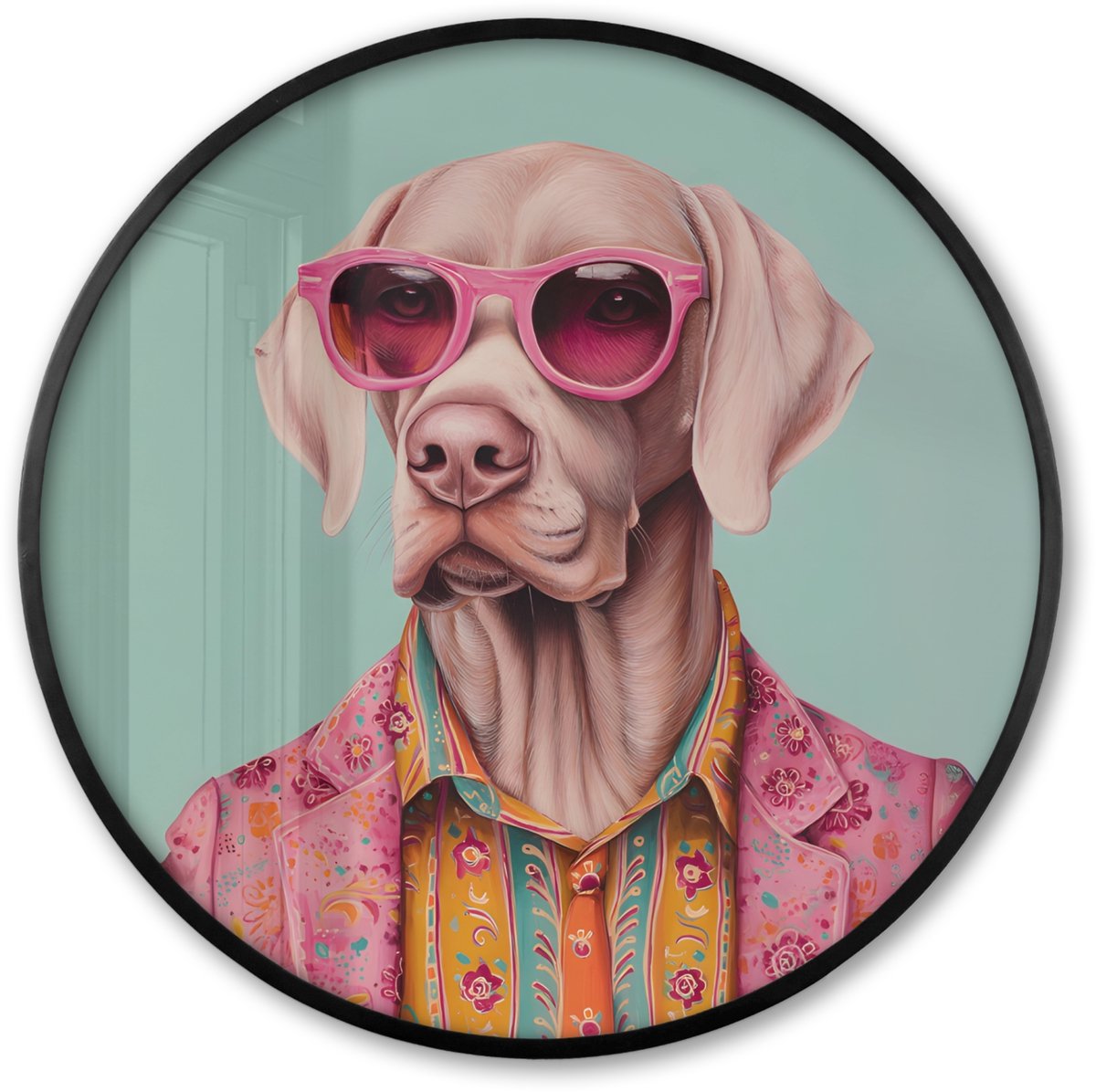 FrameYourWall Poster in lijst Rond - Fotolijst 60x60 cm - Posters - Hond - Overhemd - Bloemen - Bril - Ronde posterlijst zwart - Decoratie - Wanddecoratie woonkamer - Muurdecoratie slaapkamer