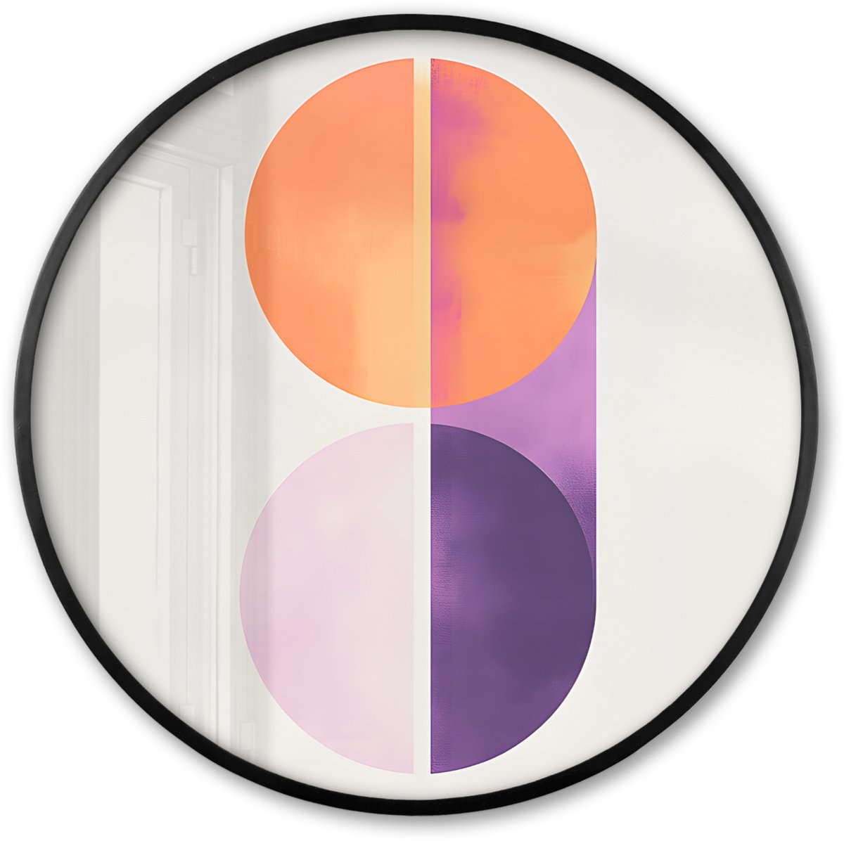 FrameYourWall Poster in lijst Rond - Fotolijst 60x60 cm - Posters - Cirkels - Abstract - Paars - Ronde posterlijst zwart - Decoratie - Wanddecoratie woonkamer - Muurdecoratie slaapkamer