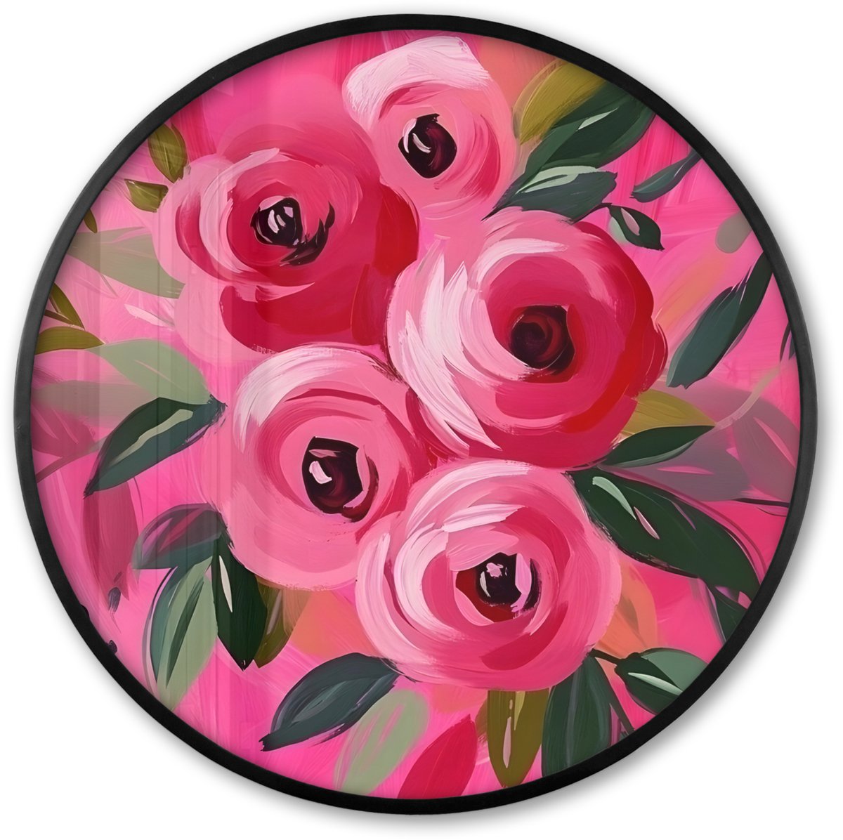 FrameYourWall Poster in lijst Rond - Fotolijst 80x80 cm - Posters - Bloemen - Verf - Roze - Ronde posterlijst zwart - Decoratie - Wanddecoratie woonkamer - Muurdecoratie slaapkamer Bloemen - Boeket