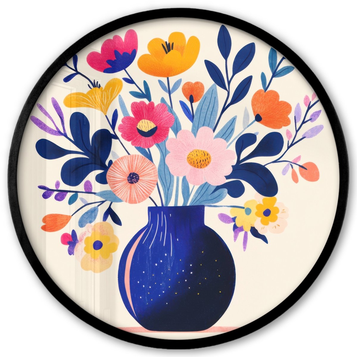 FrameYourWall Poster in lijst Rond - Fotolijst 40x40 cm - Posters - Vaas - Bloemen - Boeket - Ronde posterlijst zwart - Decoratie - Wanddecoratie woonkamer - Muurdecoratie slaapkamer