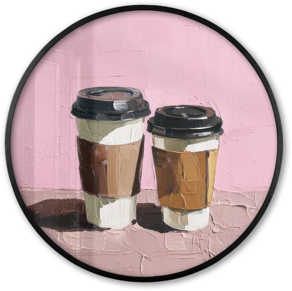 FrameYourWall Poster in lijst Rond - Fotolijst 80x80 cm - Posters - Koffiebekers - Deksel - Verf - Textuur - Ronde posterlijst zwart - Decoratie - Wanddecoratie woonkamer - Muurdecoratie slaapkamer