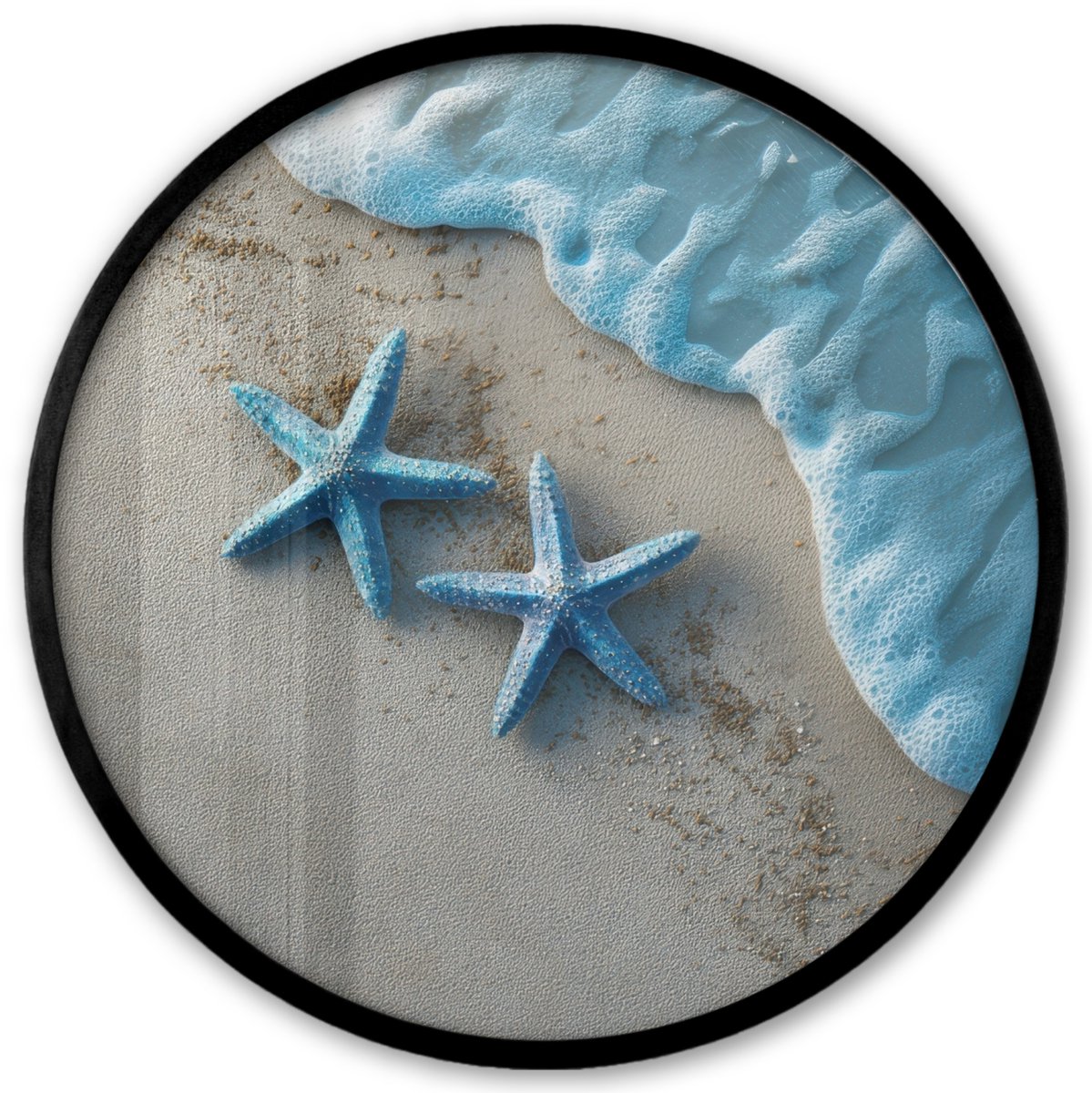 FrameYourWall Poster in lijst Rond - Fotolijst 40x40 cm - Posters - Zeesterren - Zand - Zee - Blauw - Ronde posterlijst zwart - Decoratie - Wanddecoratie woonkamer - Muurdecoratie slaapkamer