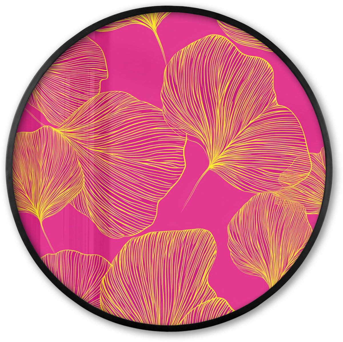 FrameYourWall Poster in lijst Rond - Fotolijst 80x80 cm - Posters - Bladeren - Nerven - Grafisch - Roze - Ronde posterlijst zwart - Decoratie - Wanddecoratie woonkamer - Muurdecoratie slaapkamer