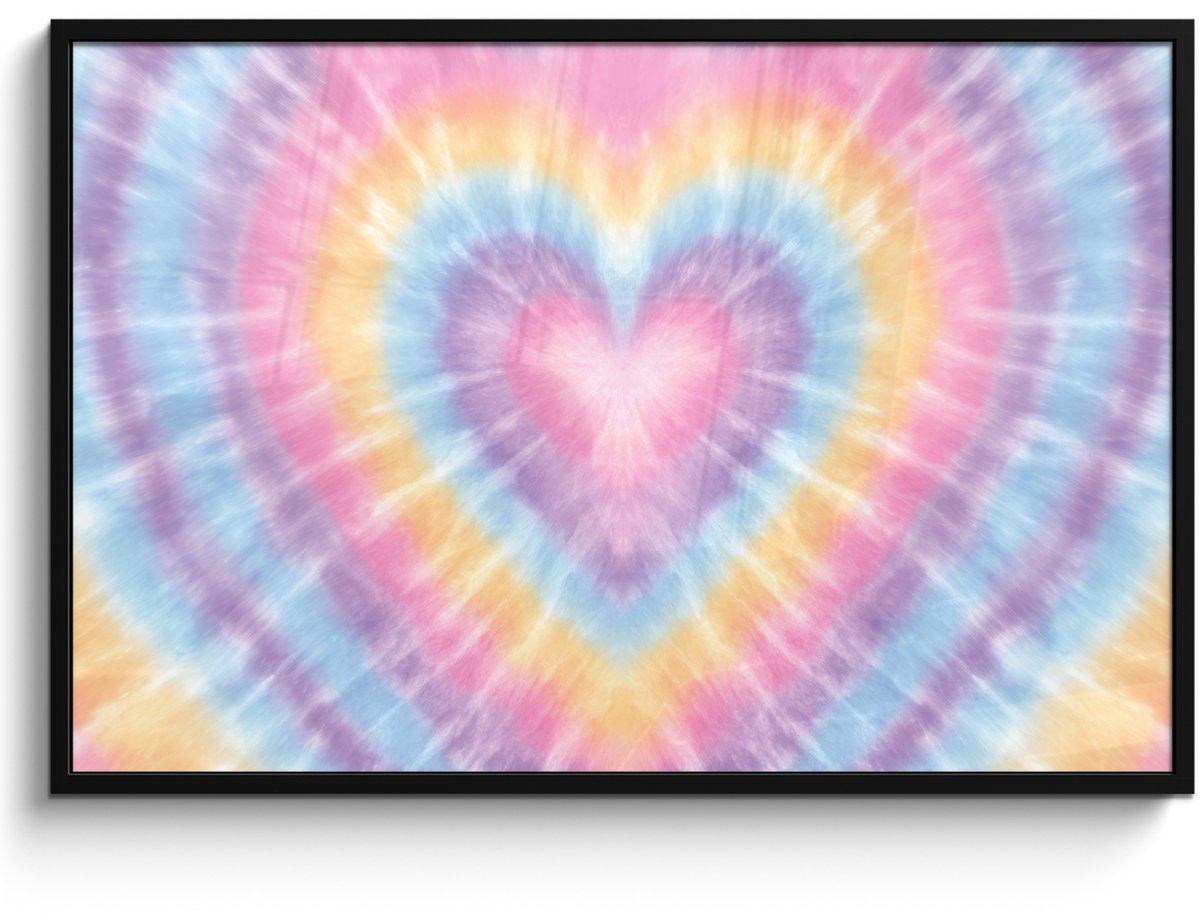 FrameYourWall Poster in lijst - Fotolijst 120x80 cm - Posters - Hartvorm - Pastelkleuren - Tie Dye - Posterlijst zwart - Decoratie - Wanddecoratie woonkamer - Muurdecoratie slaapkamer Multicolor