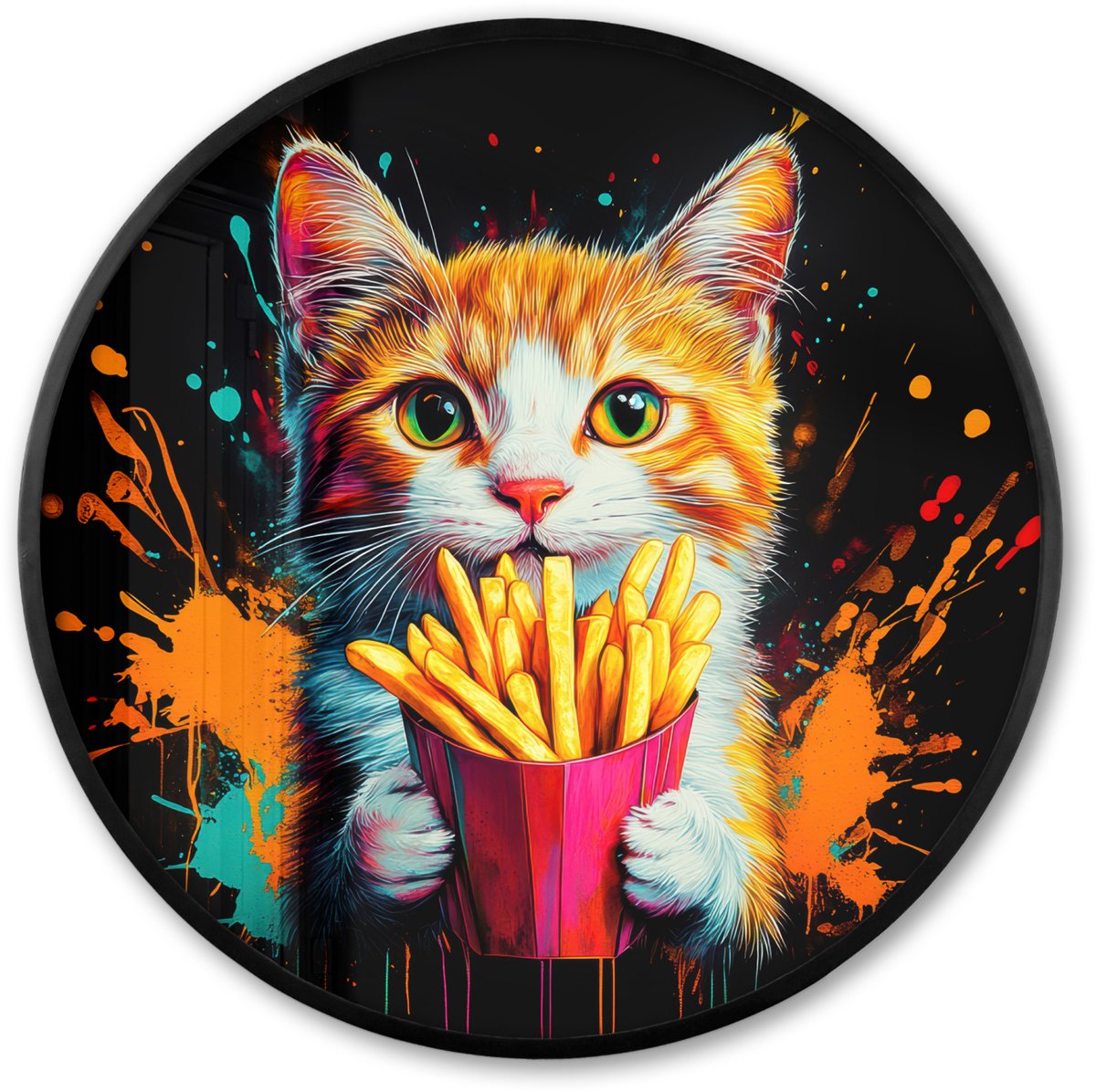 FrameYourWall Poster in lijst Rond - Fotolijst 80x80 cm - Posters - Kat - Eten - Patat - Graffiti - Abstract - Ronde posterlijst zwart - Decoratie - Wanddecoratie woonkamer - Muurdecoratie slaapkamer Graffiti - Kat - Patat