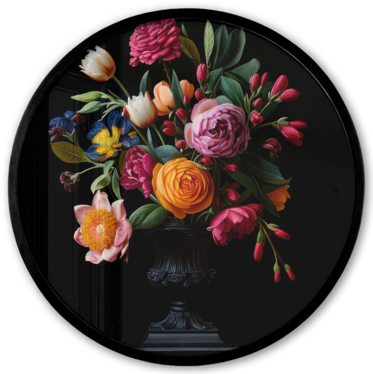 FrameYourWall Poster in lijst Rond - Fotolijst 40x40 cm - Posters - Boeket - Romantisch - Kleurrijk - Ronde posterlijst zwart - Decoratie - Wanddecoratie woonkamer - Muurdecoratie slaapkamer Boeket - Bloemen 4