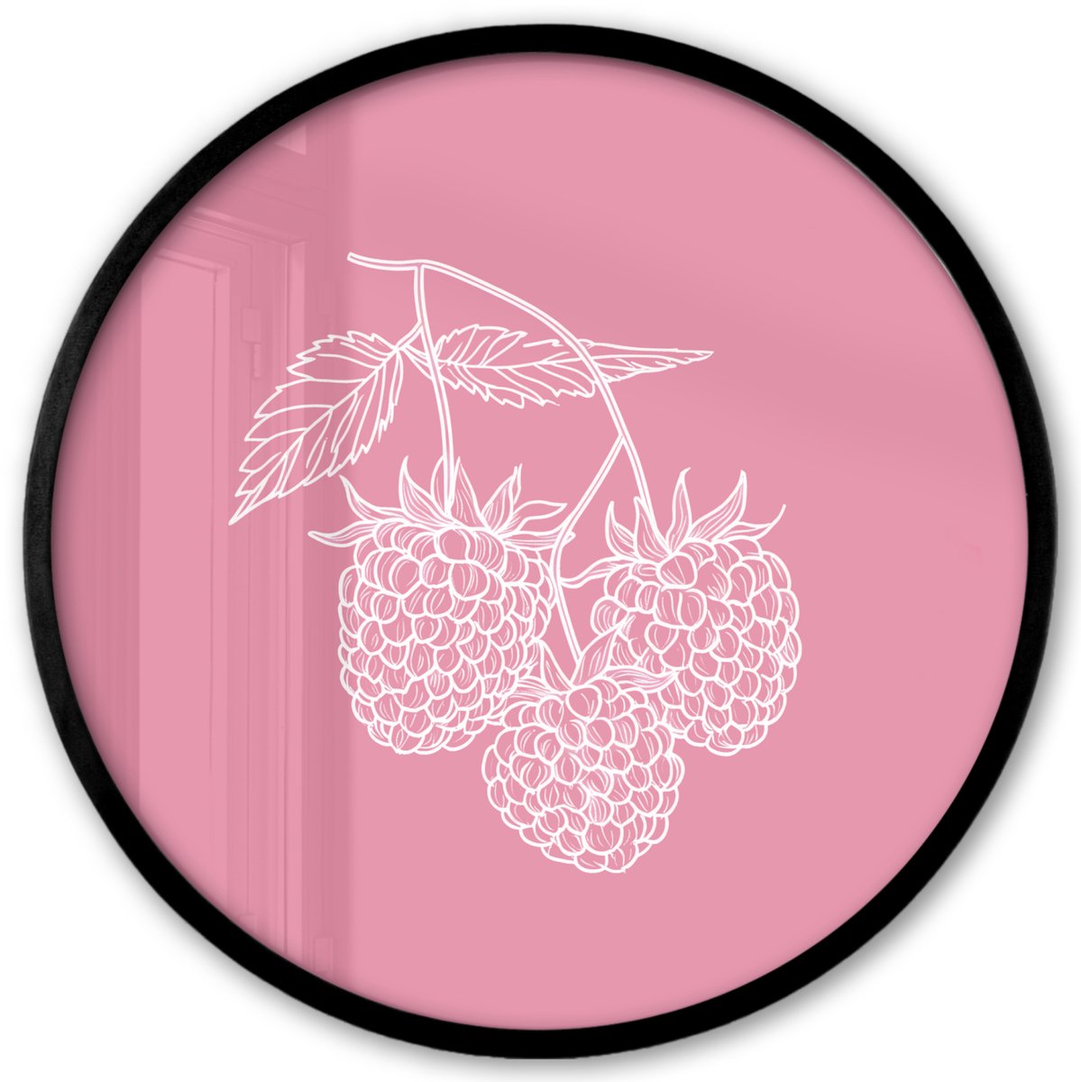 FrameYourWall Poster in lijst Rond - Fotolijst 40x40 cm - Posters - Frambozen - Steel - Getekend - Roze - Ronde posterlijst zwart - Decoratie - Wanddecoratie woonkamer - Muurdecoratie slaapkamer