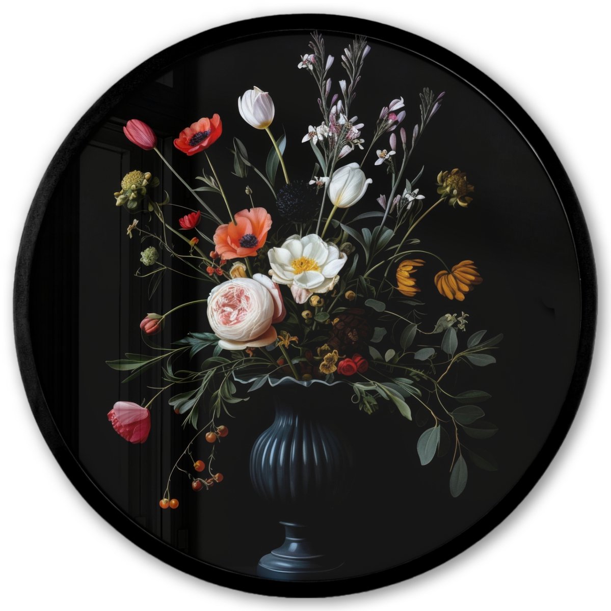 FrameYourWall Poster in lijst Rond - Fotolijst 40x40 cm - Posters - Bloemstuk - Vaas - Zwart - Ronde posterlijst zwart - Decoratie - Wanddecoratie woonkamer - Muurdecoratie slaapkamer Boeket - Bloemen 3