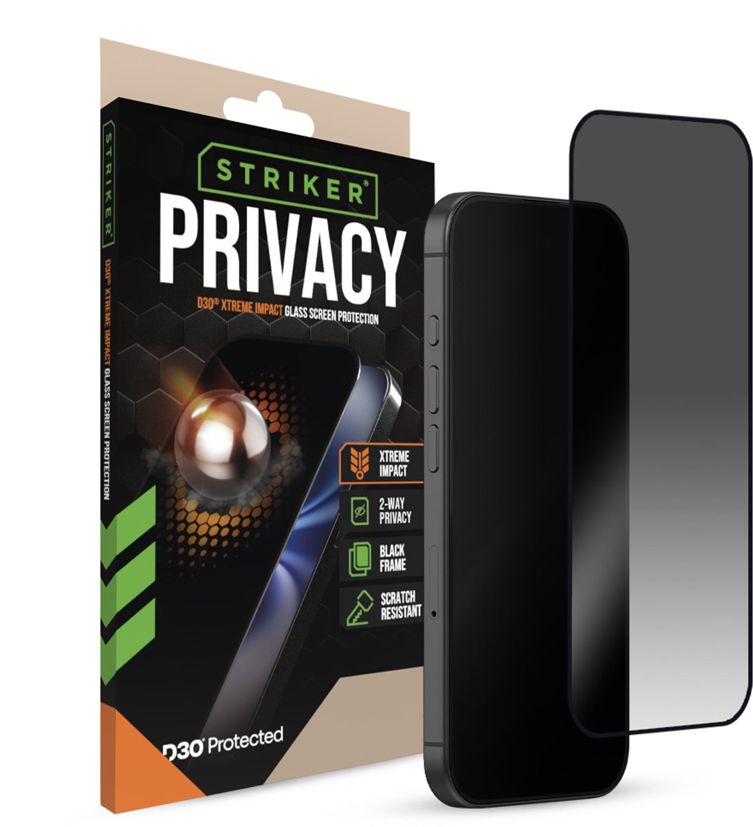Striker Screenprotector geschikt voor Apple iPhone 17 Pro Max Glazen | Striker Xtreme Impact Privacy Screenprotector Privacy - Case Friendly - Zwart