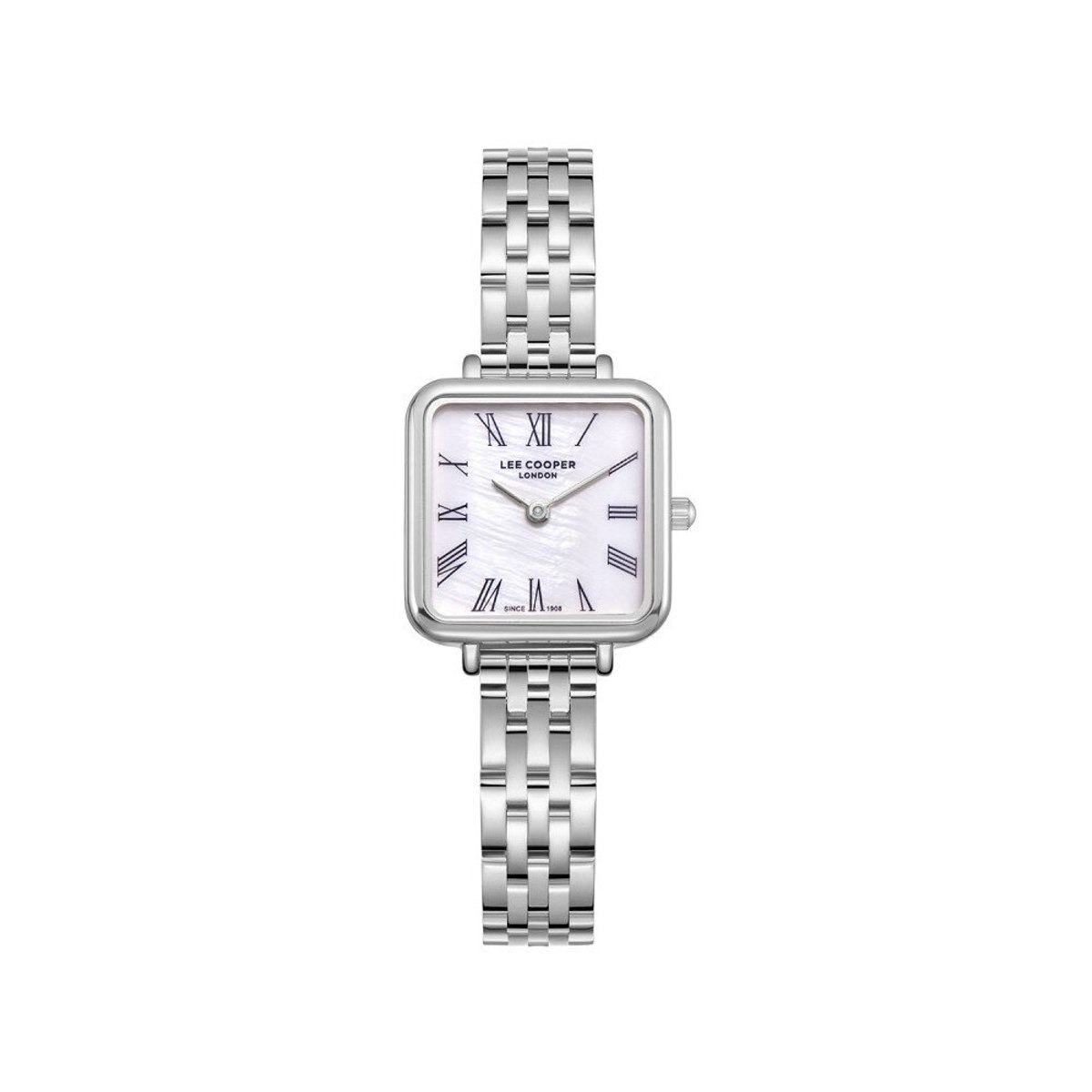 Lee Cooper LC08226.320 - Horloge - Polshorloge - Analoog - Dames - Vrouwen - Stalen band - Metaal - Vierkant- Romeinse cijfers - Zilverkleurig - Wit - Zwart