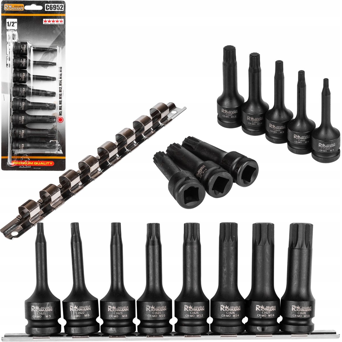Richmann 8-delige SPLINE spitsenset 1/2" M5-M18 op rail