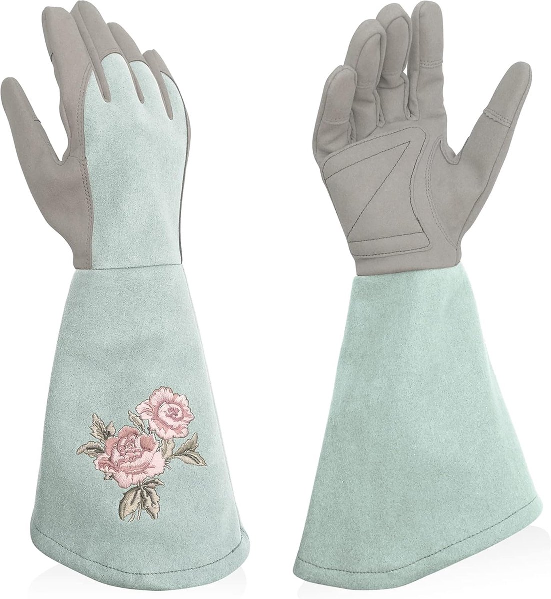 Tuinhandschoenen voor dames - lange werkhandschoenen van imitatieleer- lange vingers- lekbestendig- voor tuinieren- lichtblauw- maat L