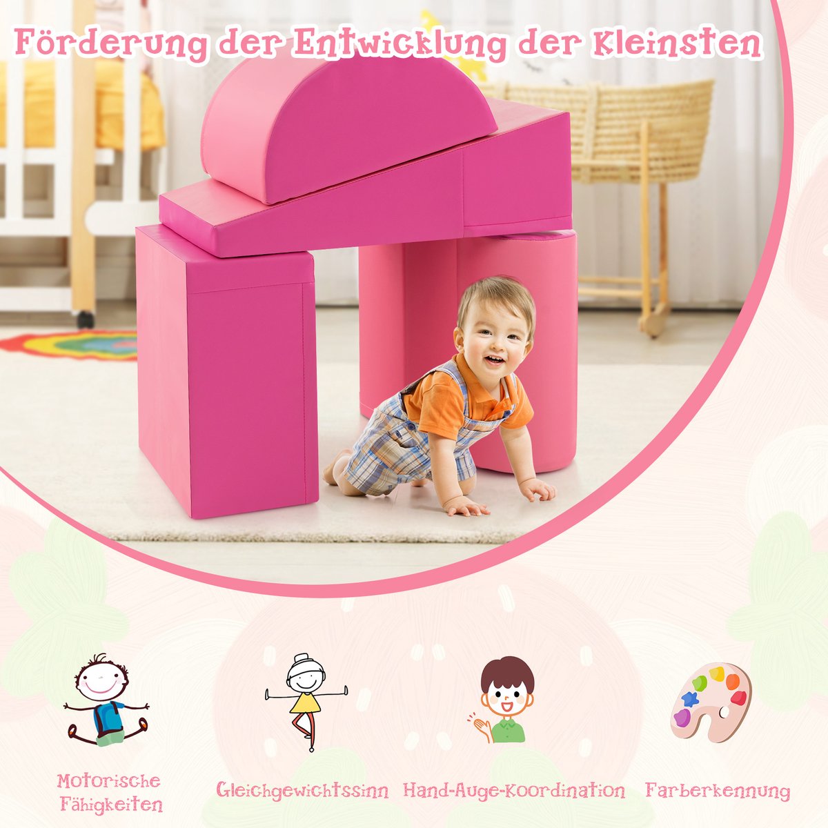 COSTWAY 5-delige bouwblokken voor kinderen indoor, zachte bouwstenen om mee te spelen en op te klimmen, veelkleurige bouwblokken voor baby's van 6 maanden en ouder (oranje geel
